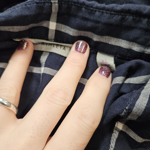 Athleta Shirt Navy Blue/White Presidio Windowpane Plaid Popover Tunic Top Sz XL - Picture 6 of 7